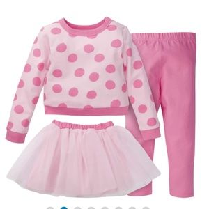 Gerber 3 Piece Pink A Dots French Terry Top, Tulle Tutu, Legging Set. NWT 4T